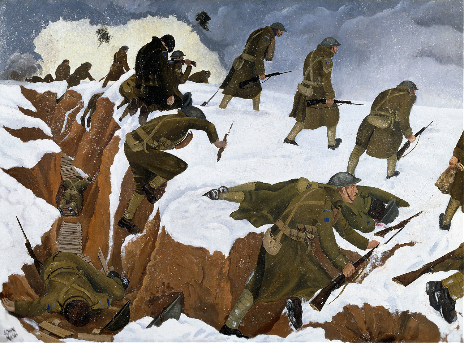 John Nash, Over the Top, 1st Artists Rifles at Marcoing, 30th December 1917, 1918, Oil on Canvas. Courtesy of the Imperial War Museum.